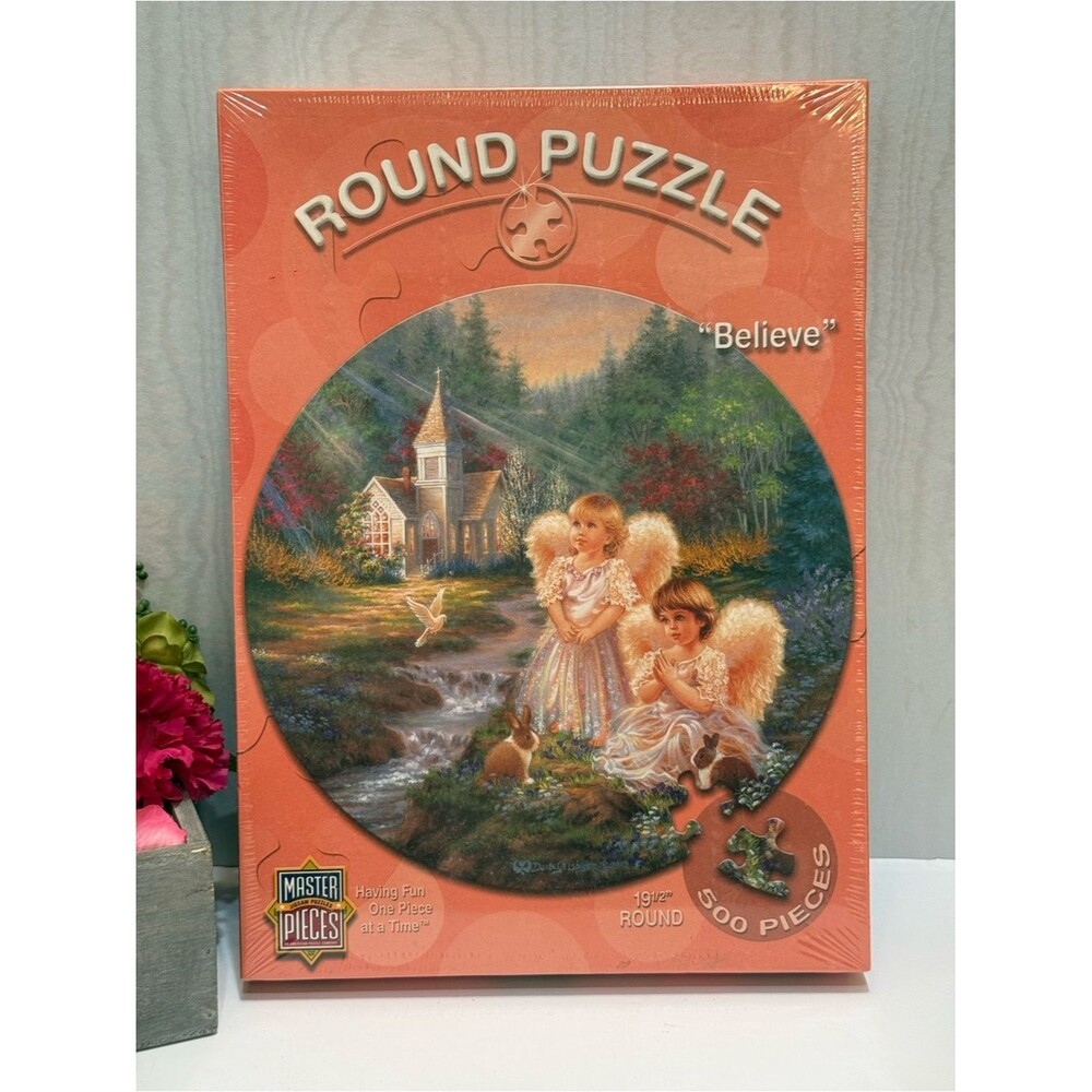 NEW Vintage Master Pieces Round Believe Jigsaw Puzzle Angels Church 500 Pieces